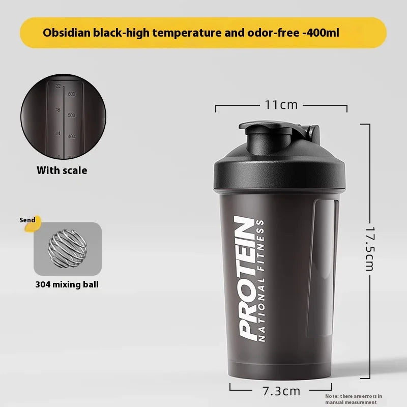 Fitness shaker cup for mixing protein drinks and shakes.
