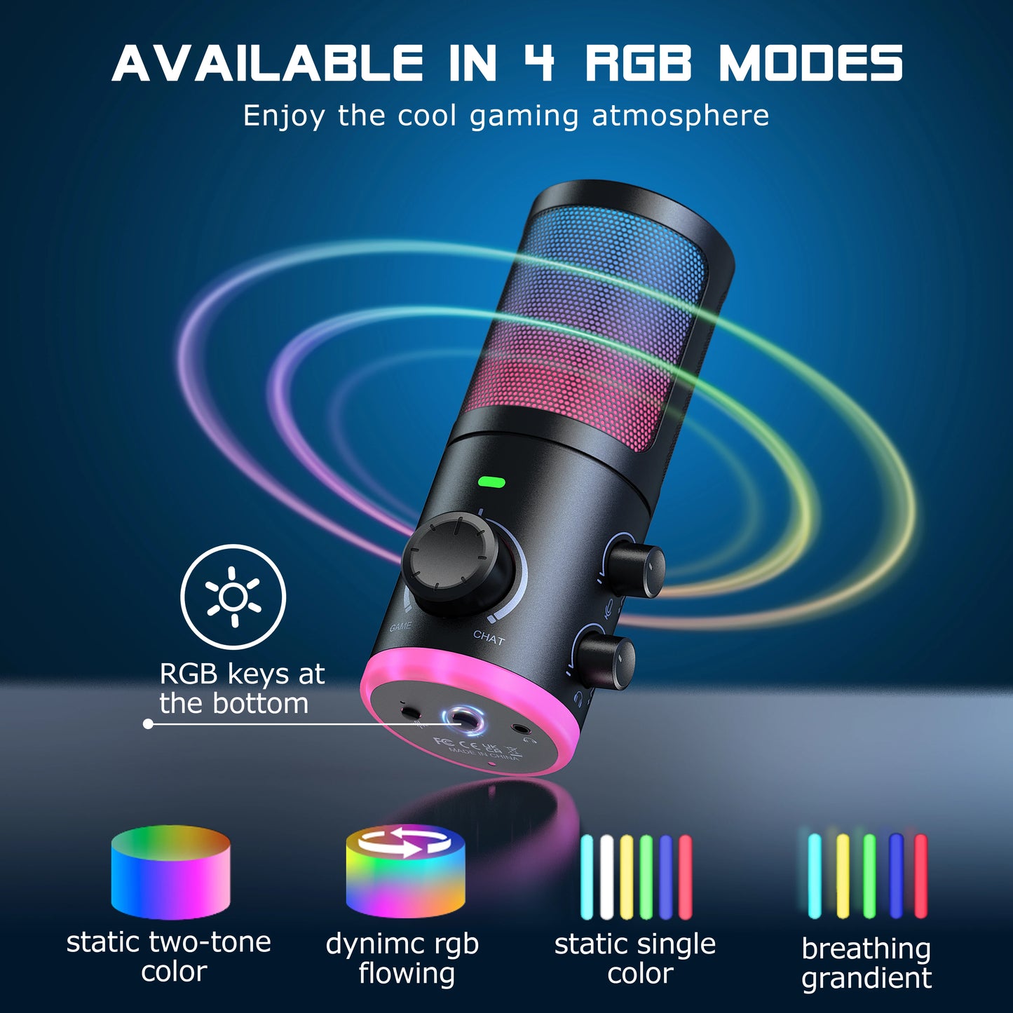 FIFINE USB Gaming Microphone with Noise Cancellation/RGB/Gain&Balance Knob