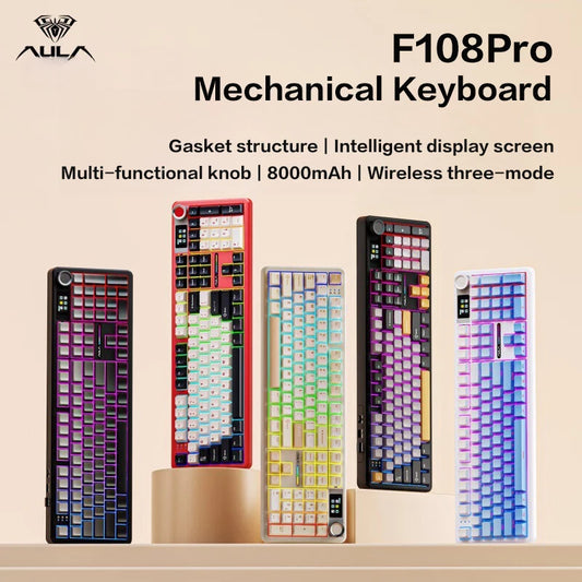 AULA F108Pro/F108 Wireless Bluetooth multi-functional display, RGB lighting effects