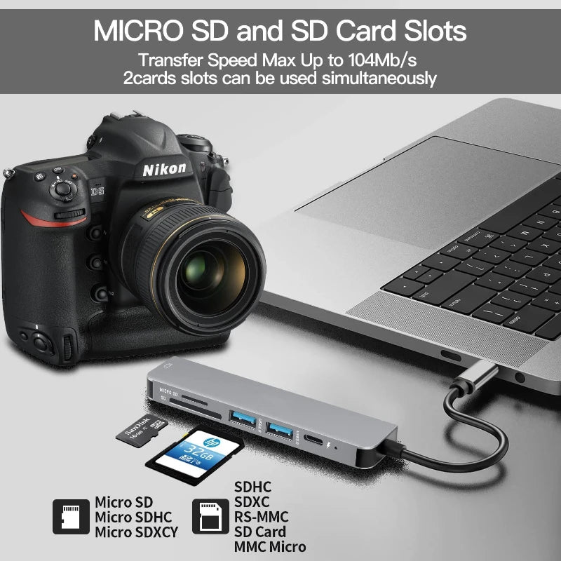 USB C Hub to 4K HDMI-Compatible USB 3.0 2.0 Type C