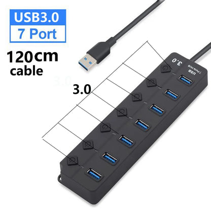 USB Hub 3.0 Multiprise USB High Speed Splitter 7 Port Long Cable