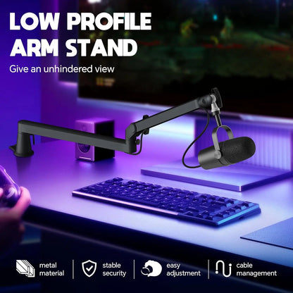 Professional Studio Low Profile Mic Arm with Extended Riser