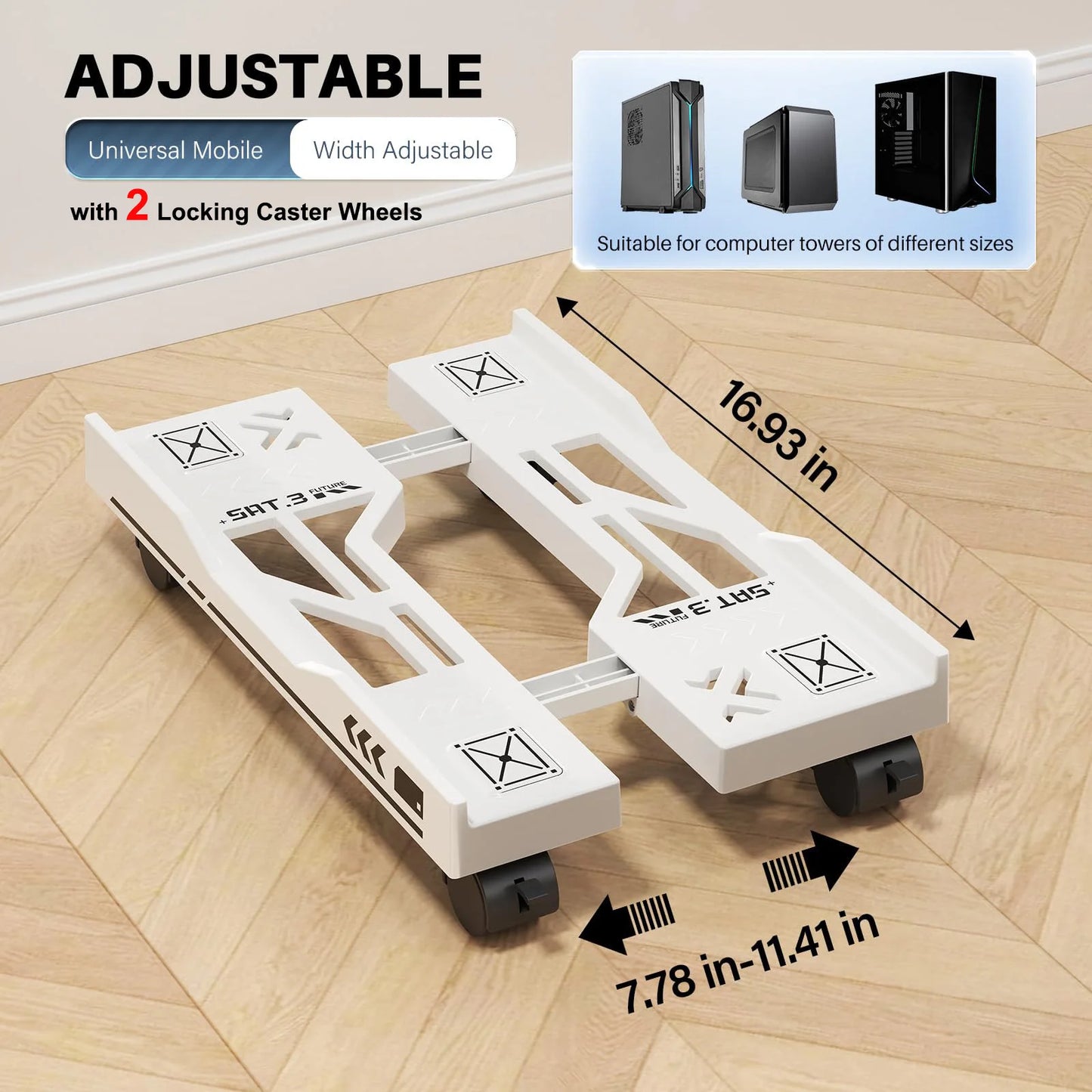 Adjustable Mobile PC Tower Stand with Wheels