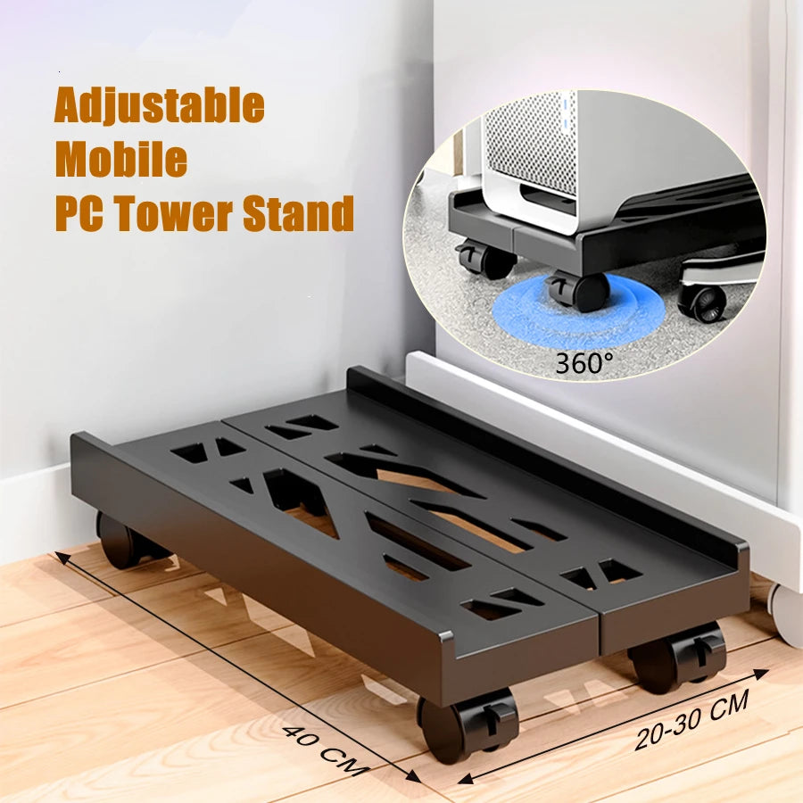 Adjustable Mobile PC Tower Stand with Wheels