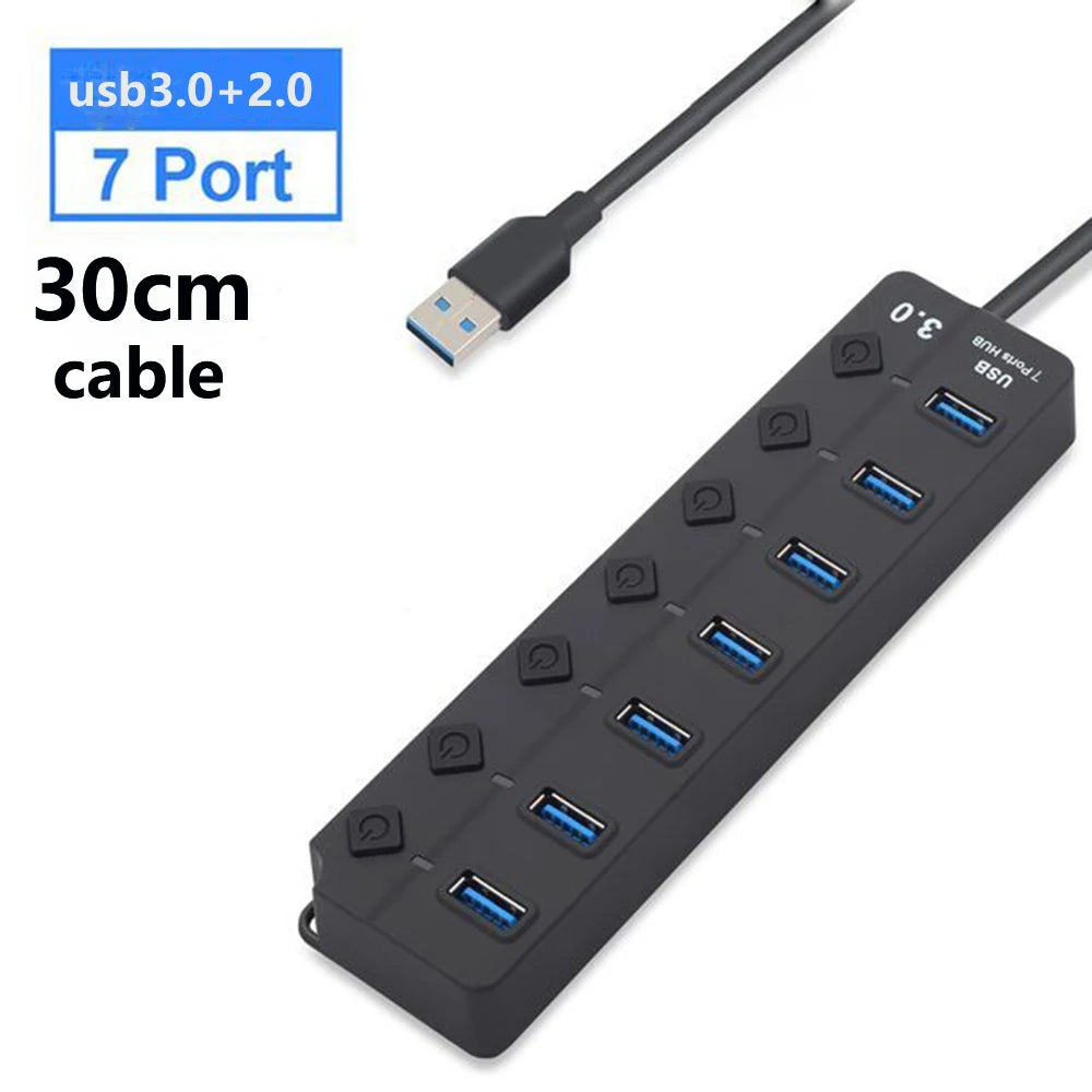 USB Hub 3.0 Multiprise USB High Speed Splitter 7 Port Long Cable