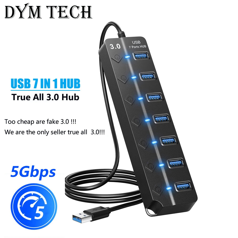 USB Hub 3.0 Multiprise USB High Speed Splitter 7 Port Long Cable