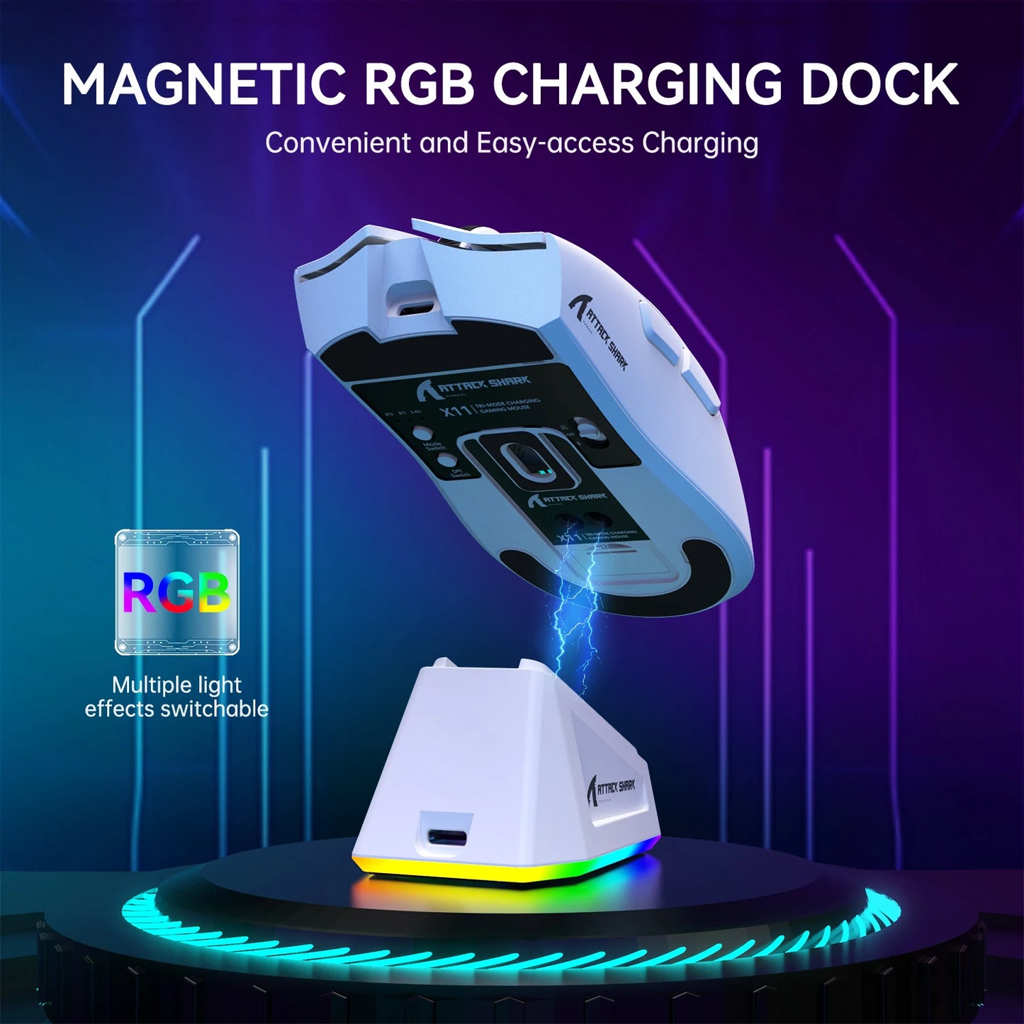 ATTACK SHARK X11 Lightweight Wireless Gaming Mouse with RGB Backlight Charging