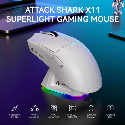 ATTACK SHARK X11 Lightweight Wireless Gaming Mouse with RGB Backlight Charging