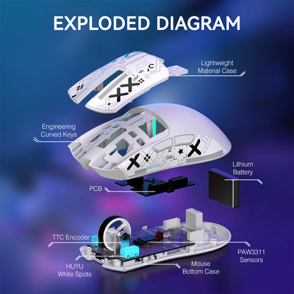 ATTACK SHARK X11 Lightweight Wireless Gaming Mouse with RGB Backlight Charging