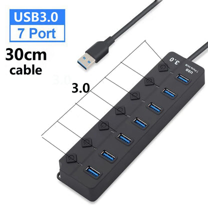 USB Hub 3.0 Multiprise USB High Speed Splitter 7 Port Long Cable