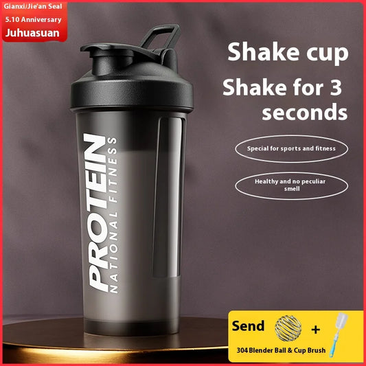 Fitness shaker cup for mixing protein drinks and shakes.