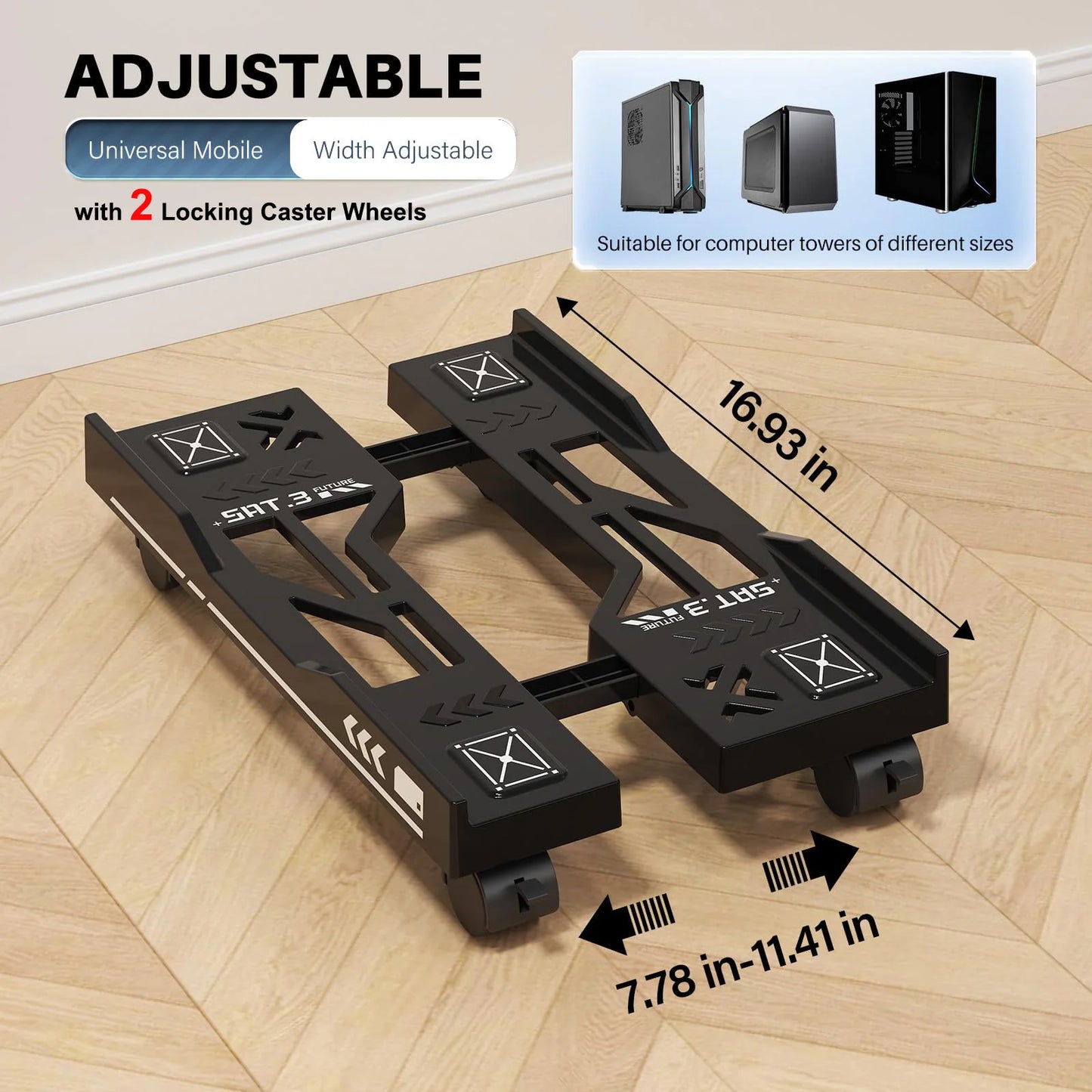 Adjustable Mobile PC Tower Stand with Wheels