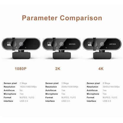 4K Webcam Video Camera 2K Autofocus Streaming Web Cam With Microphone