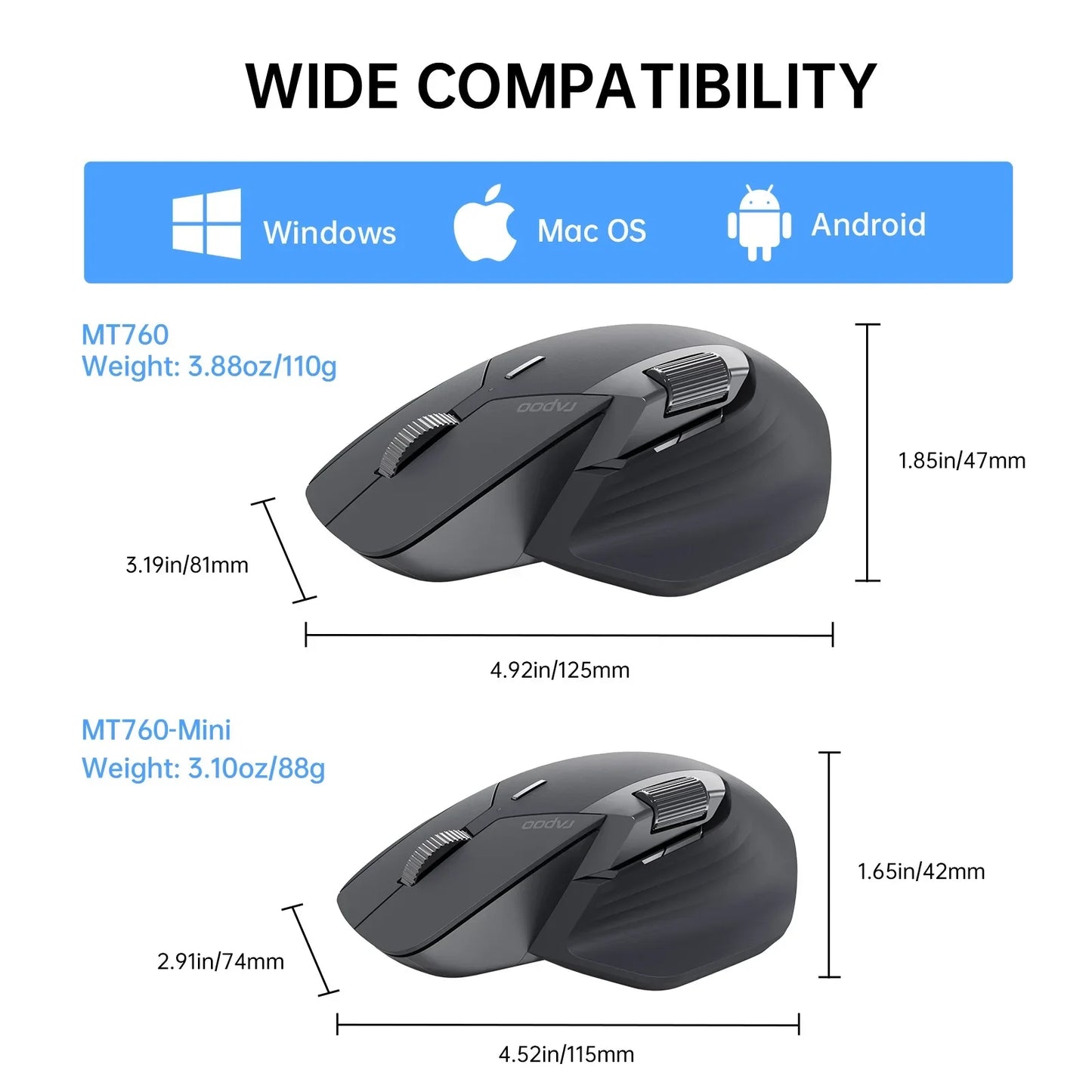 Rapoo MT760L/MT760M Multi-mode Rechargeable Wireless Mouse Ergonomic